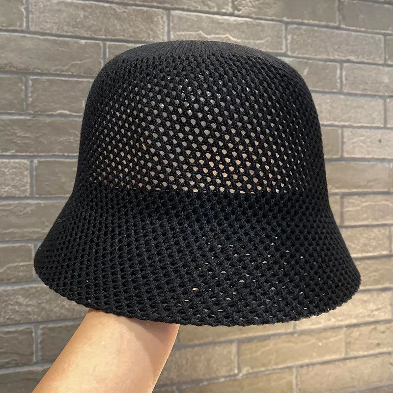 Women Bucket Hat Summer Hollow Out Thin Breathable Sun Hat Female Beach Panama Cap Fold Outdoor Cap