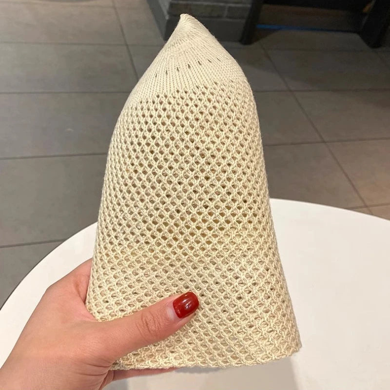 Women Bucket Hat Summer Hollow Out Thin Breathable Sun Hat Female Beach Panama Cap Fold Outdoor Cap