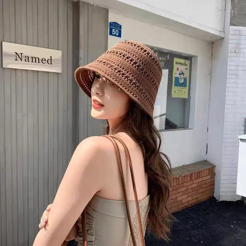 Beach Straw Hat Women Visor Bucket Hat Fisherman Hat Hand weaving Panama Fishing Chapeau Sun Hats tool Sunprotection