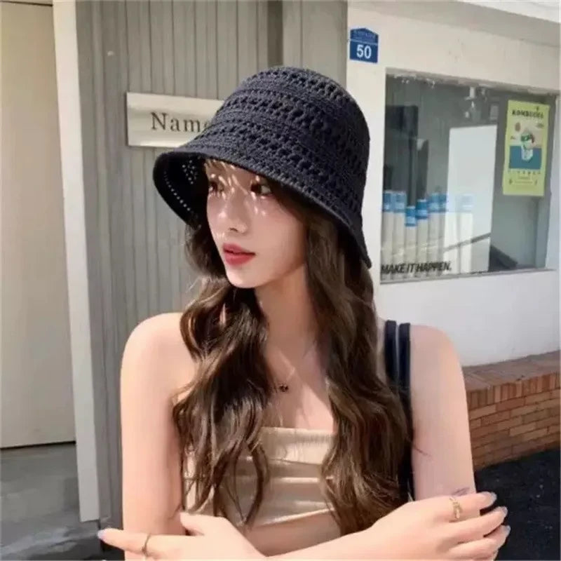 Beach Straw Hat Women Visor Bucket Hat Fisherman Hat Hand weaving Panama Fishing Chapeau Sun Hats tool Sunprotection
