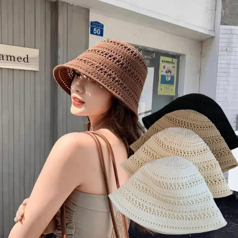 Beach Straw Hat Women Visor Bucket Hat Fisherman Hat Hand weaving Panama Fishing Chapeau Sun Hats tool Sunprotection
