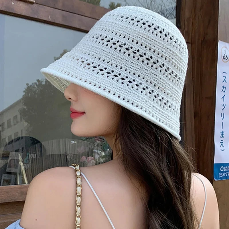 Beach Straw Hat Women Visor Bucket Hat Fisherman Hat Hand weaving Panama Fishing Chapeau Sun Hats tool Sunprotection