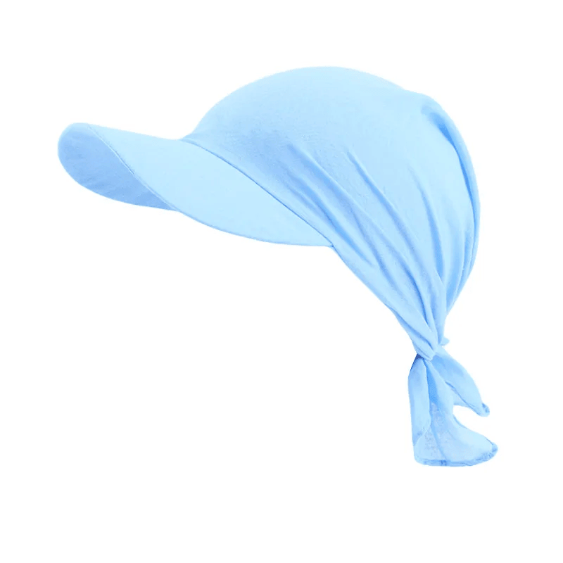 Women Brim Bandana Scarf Cap Sun Visor with Pre-Tied Turban Headscarf Head Cover Hair Loss Scarf Wrap Beach Outdoor Hat