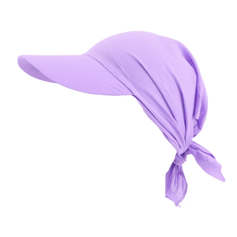 Women Brim Bandana Scarf Cap Sun Visor with Pre-Tied Turban Headscarf Head Cover Hair Loss Scarf Wrap Beach Outdoor Hat