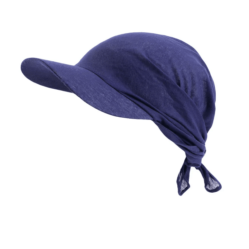 Women Brim Bandana Scarf Cap Sun Visor with Pre-Tied Turban Headscarf Head Cover Hair Loss Scarf Wrap Beach Outdoor Hat