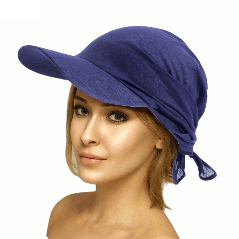 Women Brim Bandana Scarf Cap Sun Visor with Pre-Tied Turban Headscarf Head Cover Hair Loss Scarf Wrap Beach Outdoor Hat